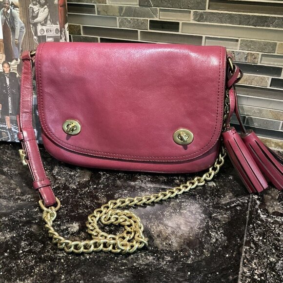 Coach Legacy Leather Double Gusseted Flap Shoulder Bag 25361 Burgundy - Picture 1 of 9
